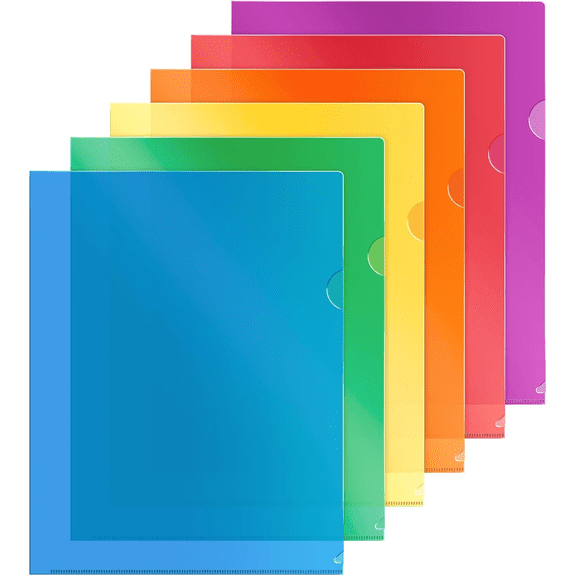 Clear Plastic Document Folders (12 Pack, Assorted Colors) - Letter Size 8.5x11, Durable & Tear-Resistant Poly File Folder Jackets for School, Office & Home Organization