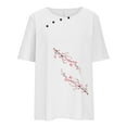 thumbnail image 4 of Womens Tops Under $10 Women Print Short Sleeve Loose Button Round-Neck Shirt Solid Blouse Tops White Xl, 4 of 6
