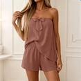 thumbnail image 2 of Womens 2 Piece Matching Outfits Bowknot Strapless Irregular Tube Top Shorts Sets Summer Casual Loungewear (2XL, Rose Gold), 2 of 8