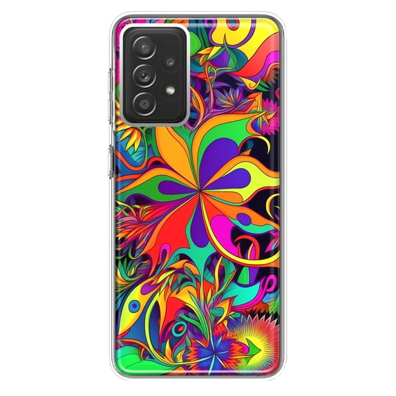 MUNDAZE Samsung Galaxy A72 Shockproof Clear Hybrid Protective Phone Case Neon Psychedelic Hippie Wild Flowers Cover