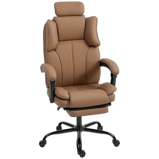 CoSoTower Chaise de Bureau Inclinable, Chaise de Direction avec Tissu Adapté aux Animaux, Appuie-Tête, Repose-Pieds, Roues Pivotantes, Brun