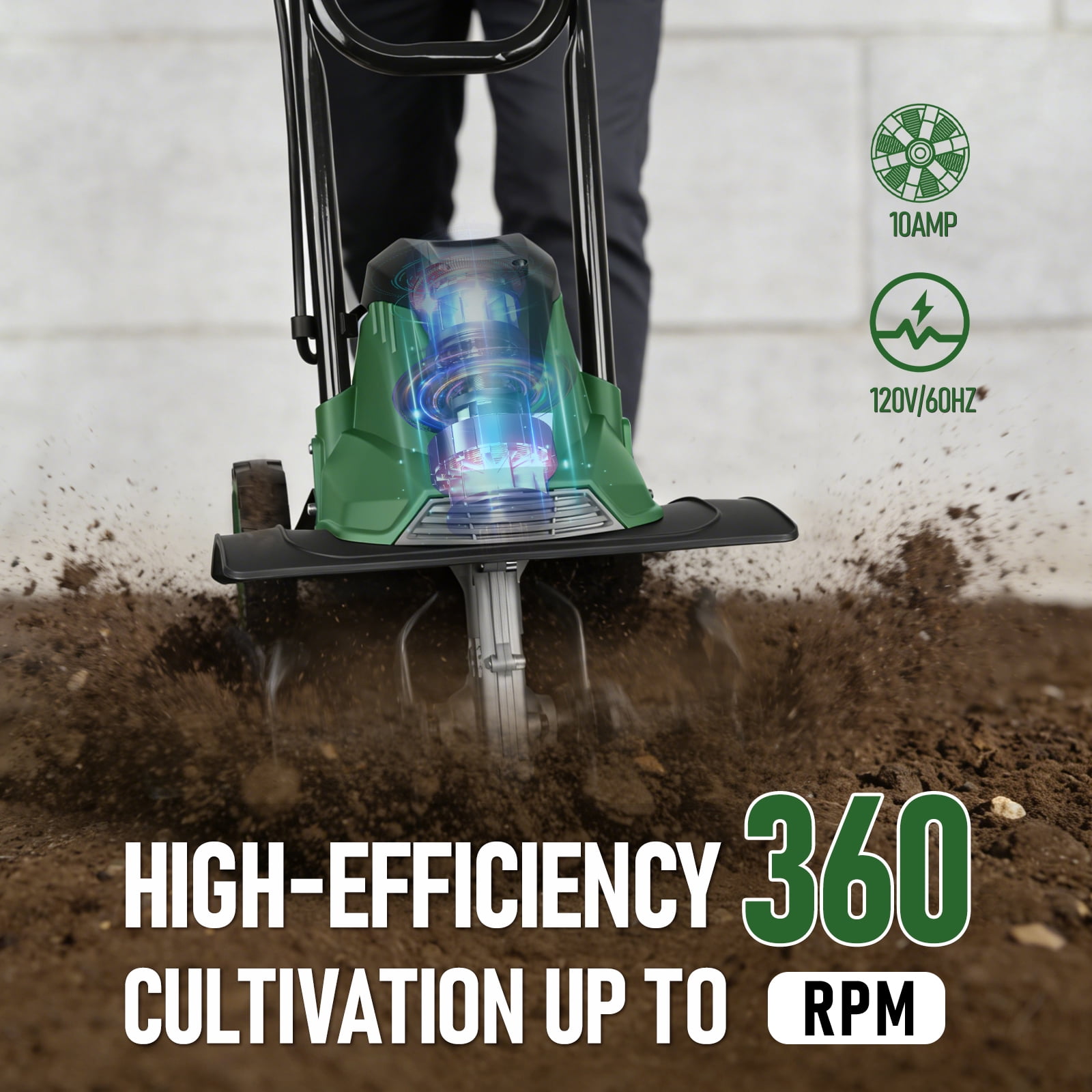 14 Inch Electric Tiller Cultivator, 10 Amp Corded Tiller with Foldable Handle, 4 Steel Tines with Wheels for Lawn, Garden and Field Soil Cultivation