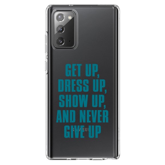 DistinctInk Clear Shockproof Hybrid Case for Samsung Galaxy Note 20 (6.7" Screen) - TPU Bumper Acrylic Back Tempered Glass Screen Protector - Get Up Dress Up Show Up Never Give Up