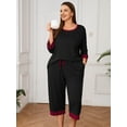 thumbnail image 2 of SHOWMALL Women Plus Pajama Sets 3/4 Sleeves Crew-Neck Tops and Loose Capri Pants Lounge Set Soft Sleepwear, 2 of 8