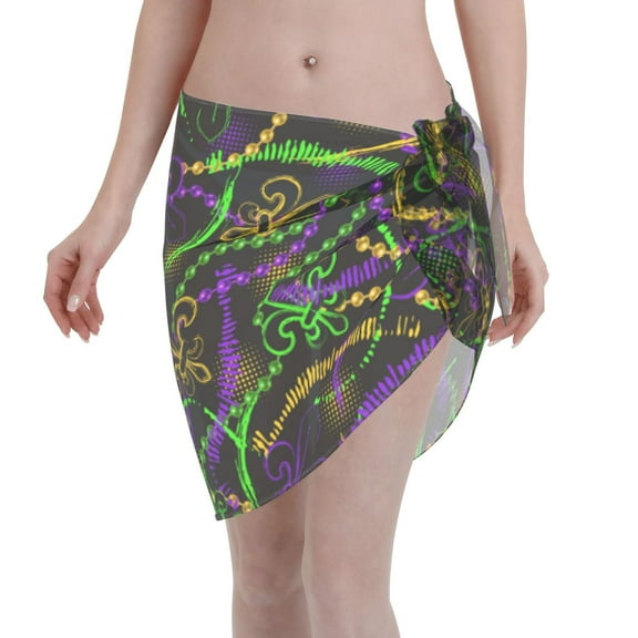 Wukai Neon Mardi Gras Women’s Short Sarongs Beach Wrap Bikini Bottom Short Skirt Chiffon Scarf for Swimwear