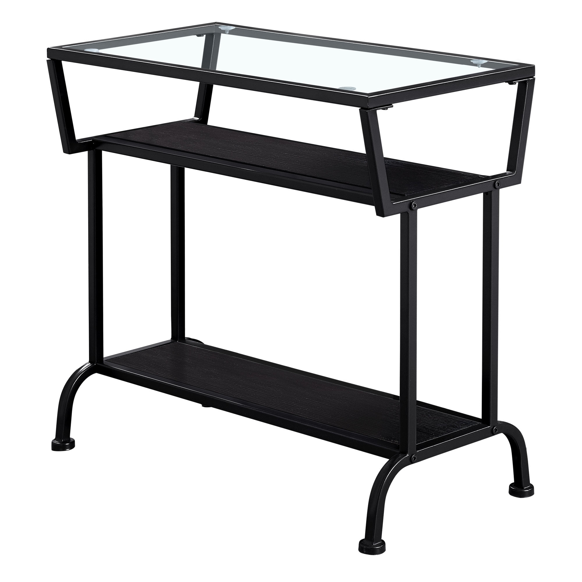 24" Black Rectangular Accent Table with Tempered Glass Top