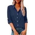 thumbnail image 1 of Camisas de Manga Larga para las Mujeres Loose Fit Botón de Solapa Imitación Lino Túnica Blusa de Verano, 1 of 7