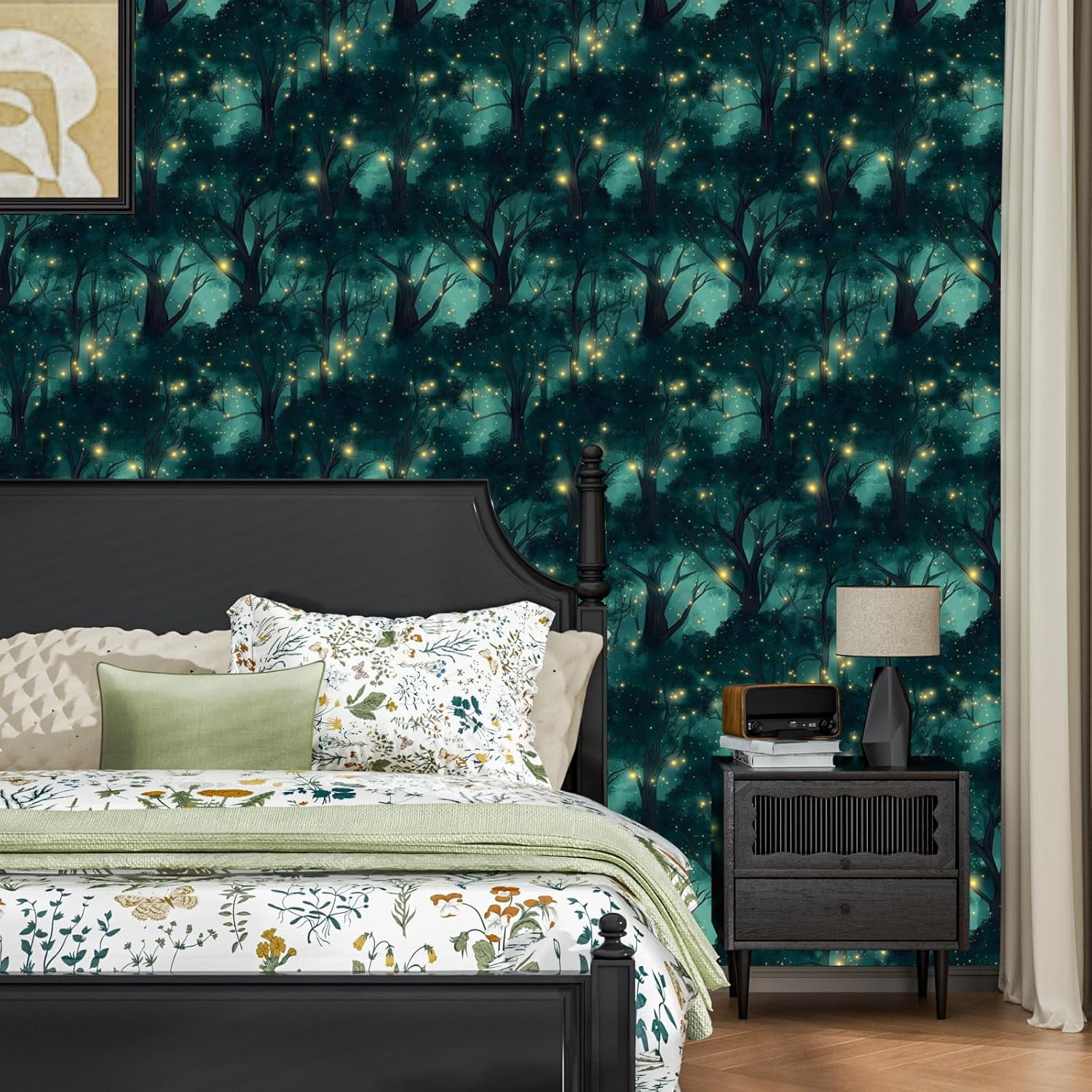 Forest Peel and Stick Wallpaper Vintage Green Leaf Contact Paper Blue Floral Wall Mural Home Vinyl Waterproof Self Adhesive Removable Renter Friendly Wall Paper 17.5" x 118"
