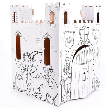 Easy Playhouse Fairy Tale Castle - Kids Art and Craft for Indoor and Outdoor Fun, Color, Draw, Doodle – Decorate and Personalize a Cardboard Fort, 32" X 32" X 43. 5" - Age 3+, White