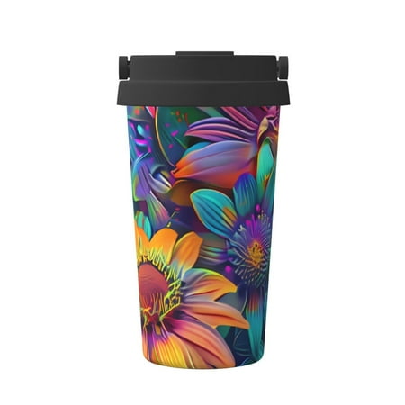 

Salouo Psychedelic Sunflowers Print Coffee Travel Mug Spill Proof with Lid-Stainless Steel Vacuum Insulated Tumbler - Thermos Cup for Keep Hot/Ice Coffee Tea and Beer