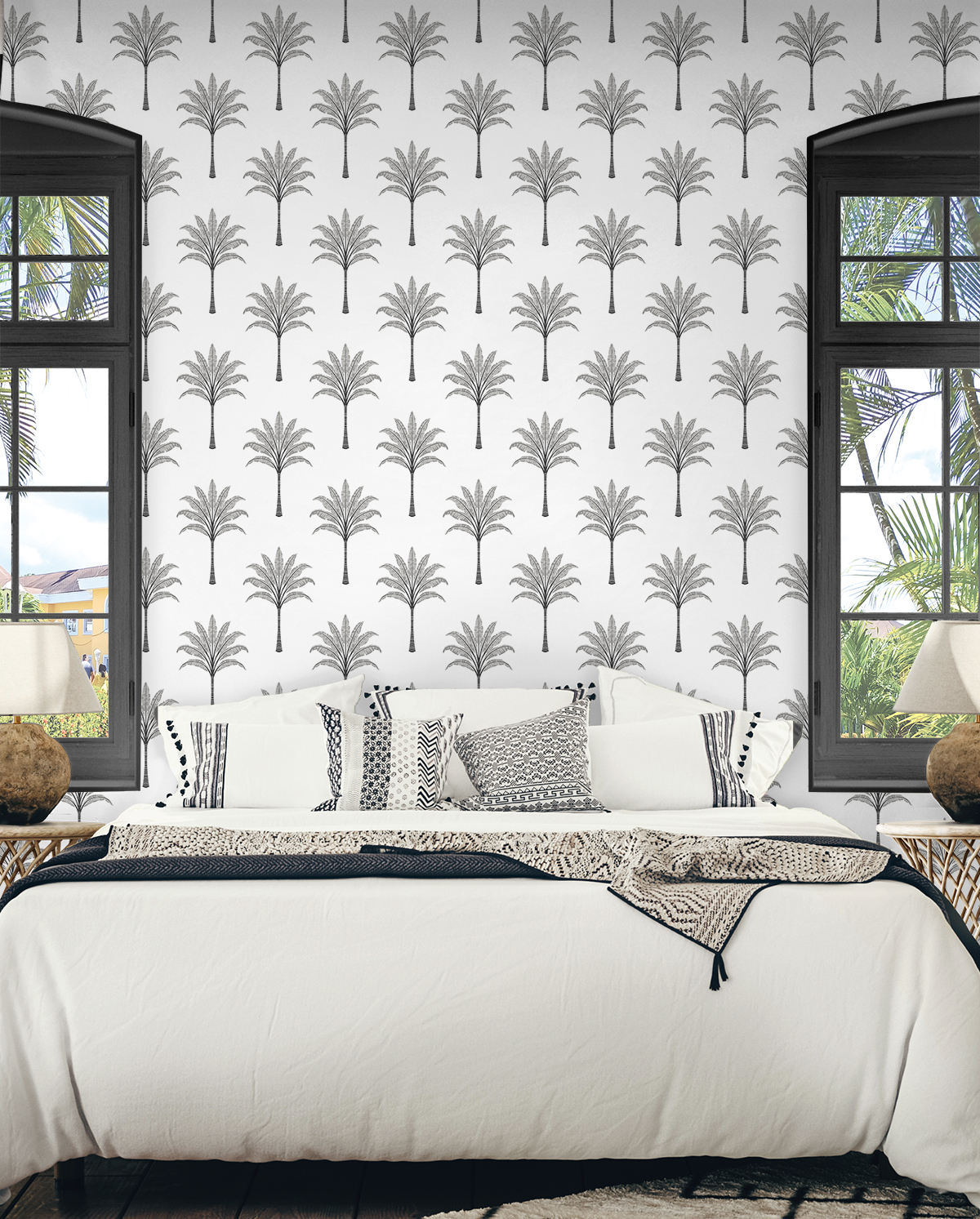 Harry & Grace Harbor Grey Montgomery Palm Peel and Stick Wallpaper
