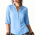 thumbnail image 4 of Babysbule Women Mandarin Collar Henley Blouse Flare 3/4 Sleeve Loose Fit Casual Top for Summer Office Brunch Daily Outfits, 4 of 9