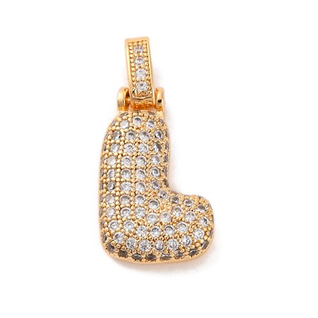 Brass Micro Pave Cubic Zirconia Pendants Nickel Free Real 18K Gold Plated Clear Letter L 18.5-24x12.5-25.5x5-5.5mm Hole: 5x3mm