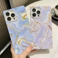 thumbnail image 2 of HAHDAXIA Luxury Glitter Marble Pattern iPhone 12 Pro Max Square Edge Case,Chic Slim Golden Plating TPU Silicone Rubber Gel Sturdy Protective Bumper Cases Cover(Lilac), 2 of 6