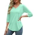 thumbnail image 7 of Lenpel Women's 3/4 Lace Sleeve Tops 2025 Trendy V Neck Solid Color Soft Casual T Shirts Tunic Loose Blouses, 7 of 7