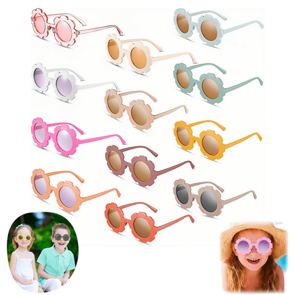Girls Toddler Sunglasses 12-Pack Round Flower Shape UV Protection Kids Bulk Lot