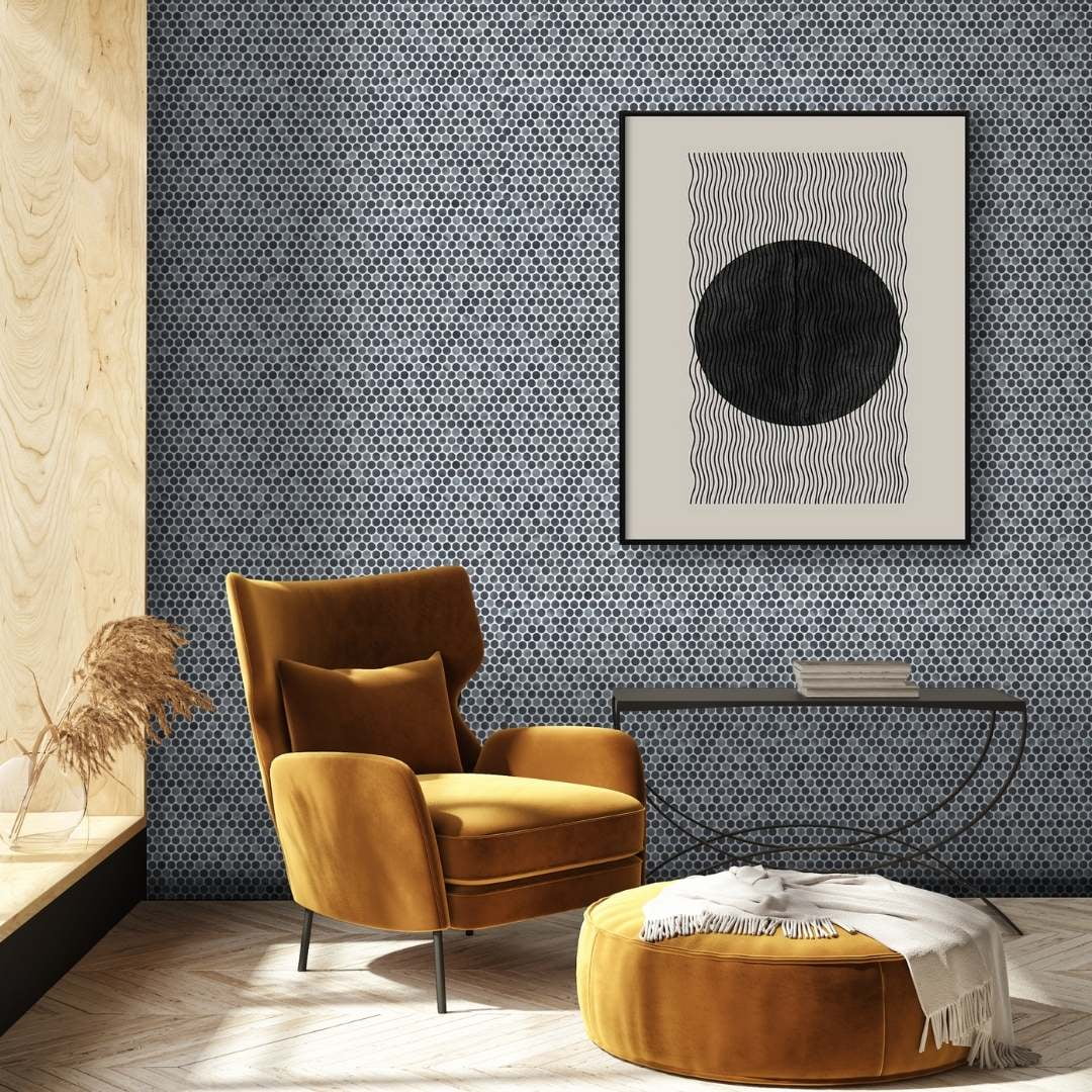 The Tile Life Eterna Penny 1" x 1" Onice Blue Glass Round Mosaic Floor and Wall Tile 1 Sheet