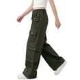thumbnail image 2 of Nskgu Girls Cargo Parachute Pants Elastic Waist Wide Leg Streetwear Hip Hop Dance Trousers with Pockets, 2 of 5
