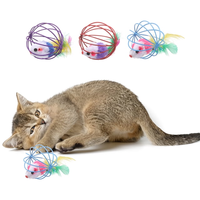 Uxcell Bite Resistant Catnip Playing, Durable and Interesting, Simulated Mouse Cat Teeth Chew Playing Catnip Filled (Colorful, 3 Pcs), Intended for Bedroom / Balcony (6.3 x 6.3cm)