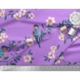 thumbnail image 3 of Soimoi Purple Moss Georgette Fabric Peach Floral & American Robin Bird Print Fabric by The Yard 44 Inch Wide, 3 of 3