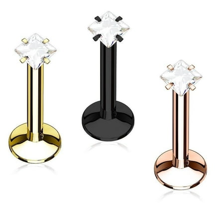 - Labret Monroe Jewelry Internally Threaded Anodized Square Prong Gem 16G