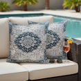 thumbnail image 4 of Vintage Boho Floral Outdoor Waterproof Pillow Covers, Retro Nationcal Flower Blue Decorative Square Throw Pillowcase Sofa Cushion Sham for Patio/Couch/Chair, 20"x20" 2 Pack, 4 of 8
