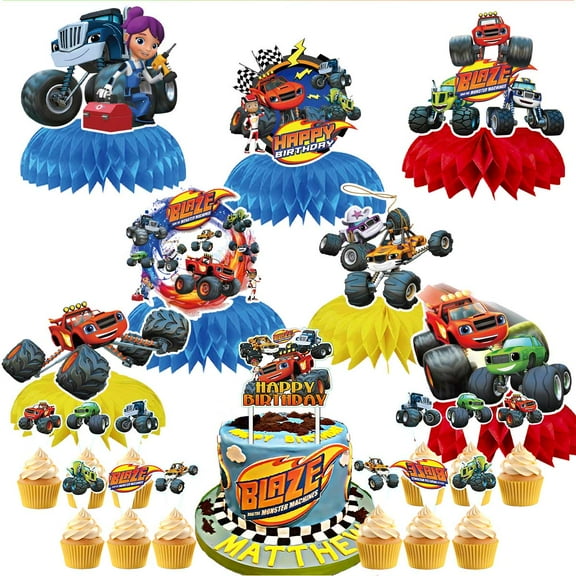 Blaze and the Monster Machines Party Decor Supplies Honeycomb Centerpieces Table Toppers Cake Toppers Decorations for Birthday