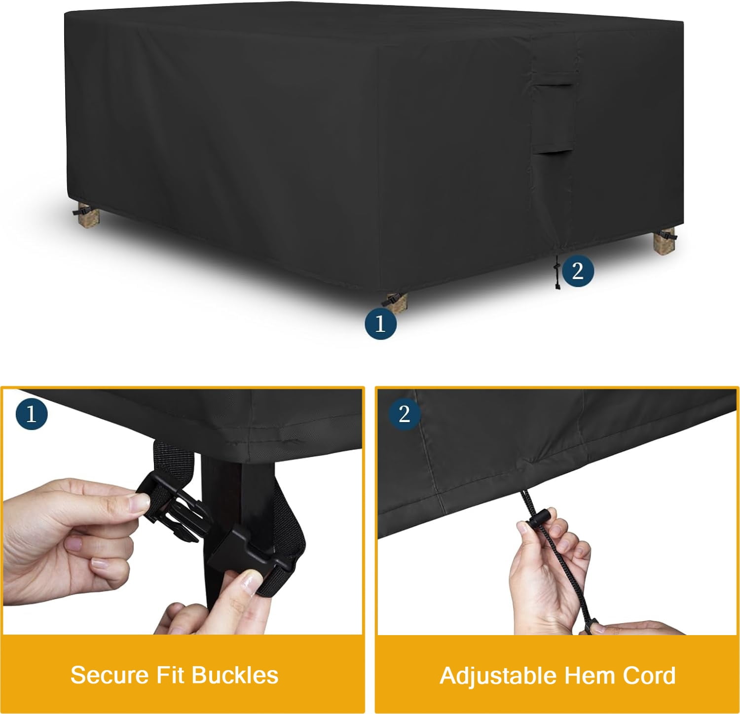 SHELTUSE Square Patio Furniture Covers, Waterproof Outdoor Square Furniture Covers, Tear-Resistant, Windproof Outdoor Cover for Garden, 78 L x 78 W x 35 H Inche Black
