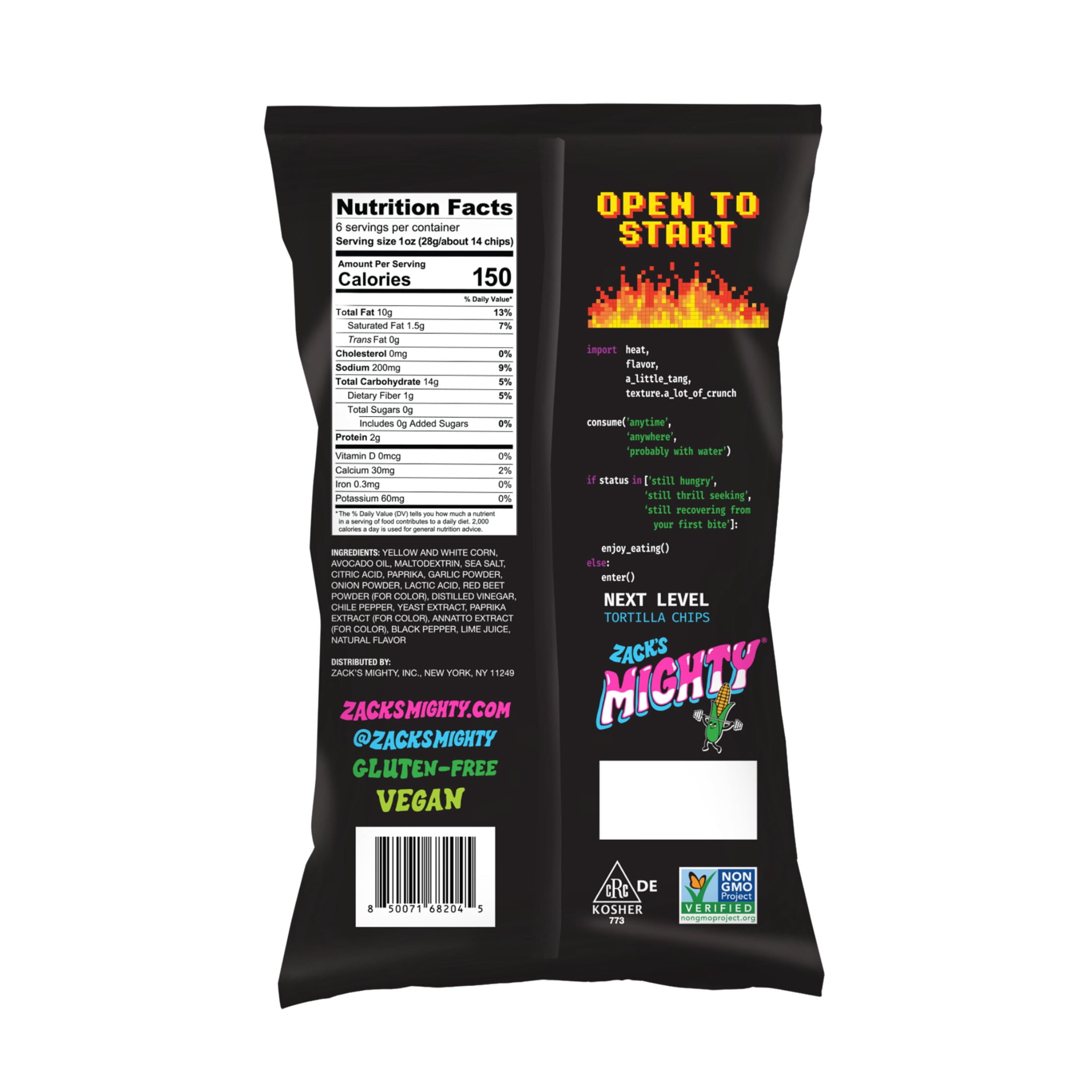 Zack's Mighty Avocado Oil Rolled Tortilla Chips - Chile Lime, 6 oz. Film Bag, No Artificial Colors or Dye