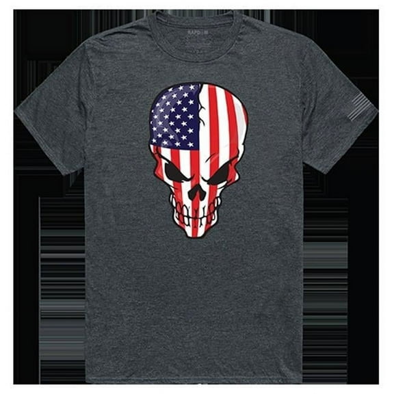 Skull Flag Tactical Graphic Tee Shirt, Heather Charcoal - Small