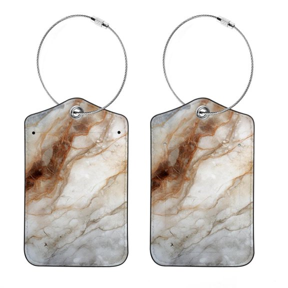 Luggage Tag, Travel Tags, Handbag Tag - Square PU Leather 2 Pack with Privacy Cover and Stainless Steel Ring - Suitable for Travel, Backpack, Handbag [Amazon Approved] Marble Texture