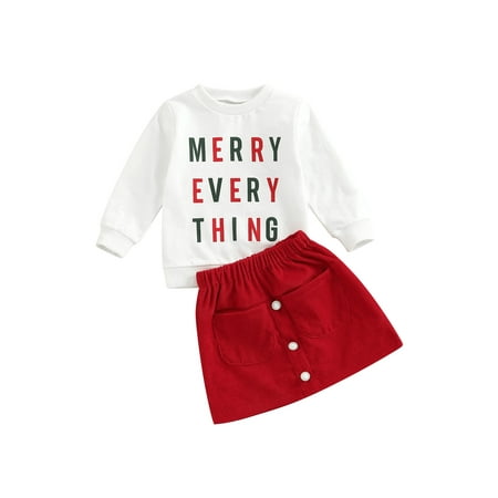 

Bagilaanoe 2Pcs Toddler Baby Girls Christmas Outfits Letters Print Long Sleeve Pullover Tops + A-line Corduroy Skirt 6M 12M 18M 24M 3T 4T 5T Kids Casual Skirt Set