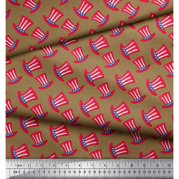 Soimoi Brown Georgette Viscose Fabric Hat Fashion Print Fabric by the Yard 42 Inch Wide