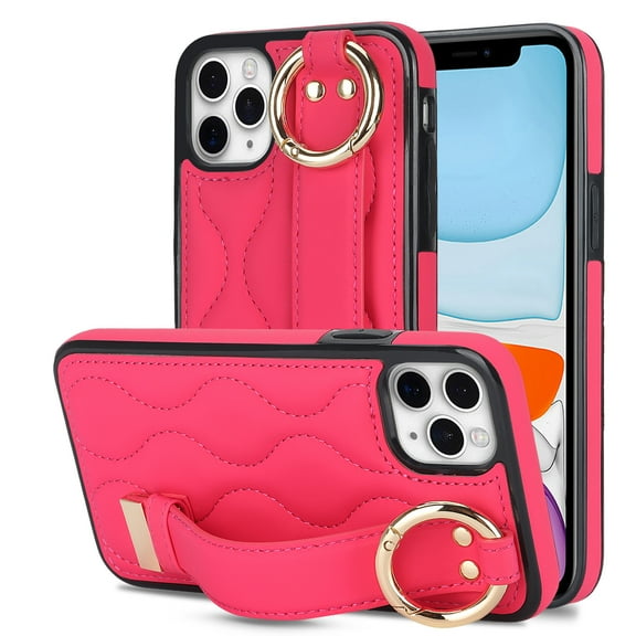 Allytechgroup 2024 New Trendy Back Case Cover for Apple iPhone 12/ iPhone 12 Pro, Premium PU Leather Luxury Design with Ring Holder Stand Bracket Bumper Shockproof Phone Case for Girls Women, Rose