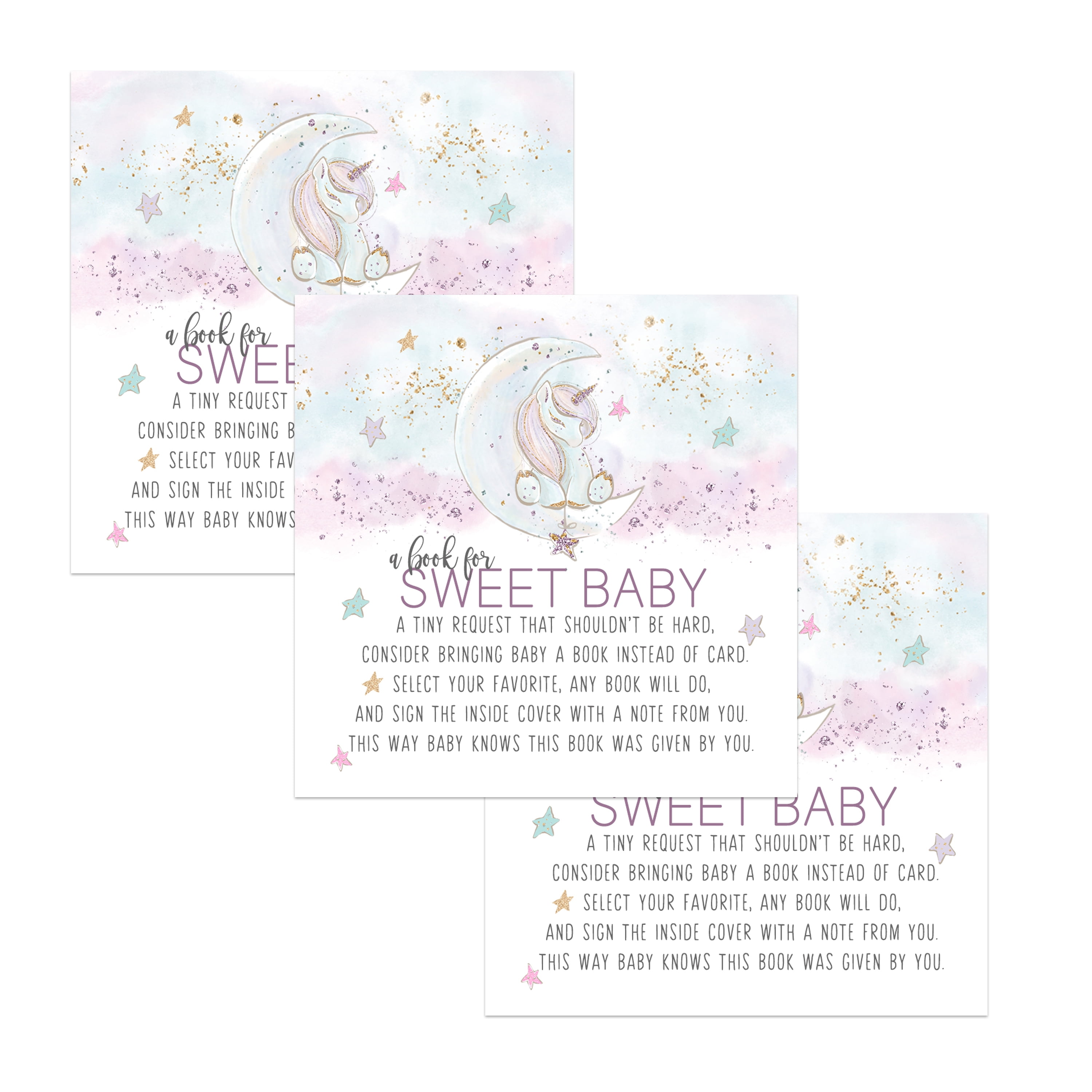 Unicorn Bring a Book for Girls Baby Shower Invitation Insert Card Pack of  25 Whimsical Twinkling Star and Moon Event Theme Pink Supply Paper Clever  Party (4x4 Size) - Walmart.com