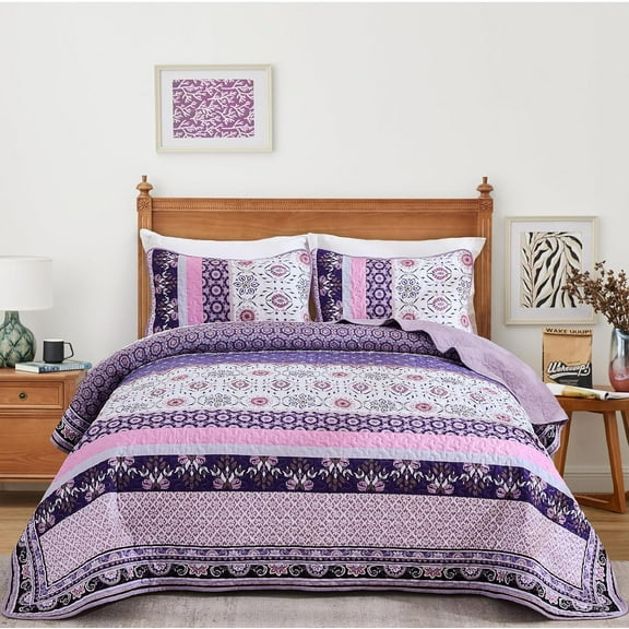 Boho Quilt Set King Size  Patchwork Bedspreads Bedding Set Spring Summer Lightweight Bohemia Farmhouse Coverlet Set 110x90 Inch