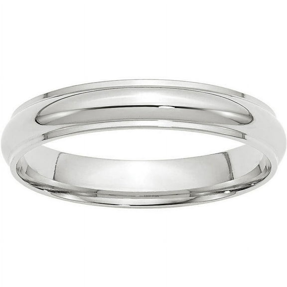 Primal Gold 10 Karat White Gold 4mm Half Round with Edge Band Size 10
