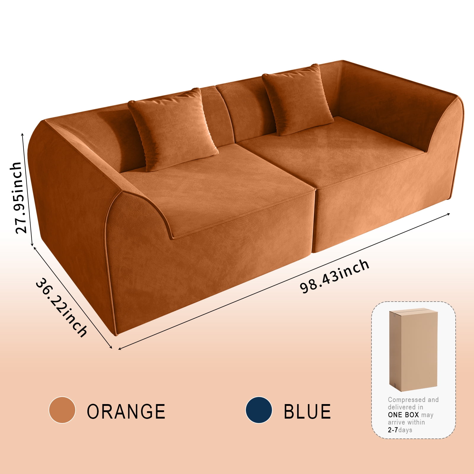 Sofa Bed, Daybed, Sleeper Sofa Compressed Memory Foam 2-Seater Lounger Daybed with Rectangular Pillow for Bedroom Guest Room Dorm, Orange