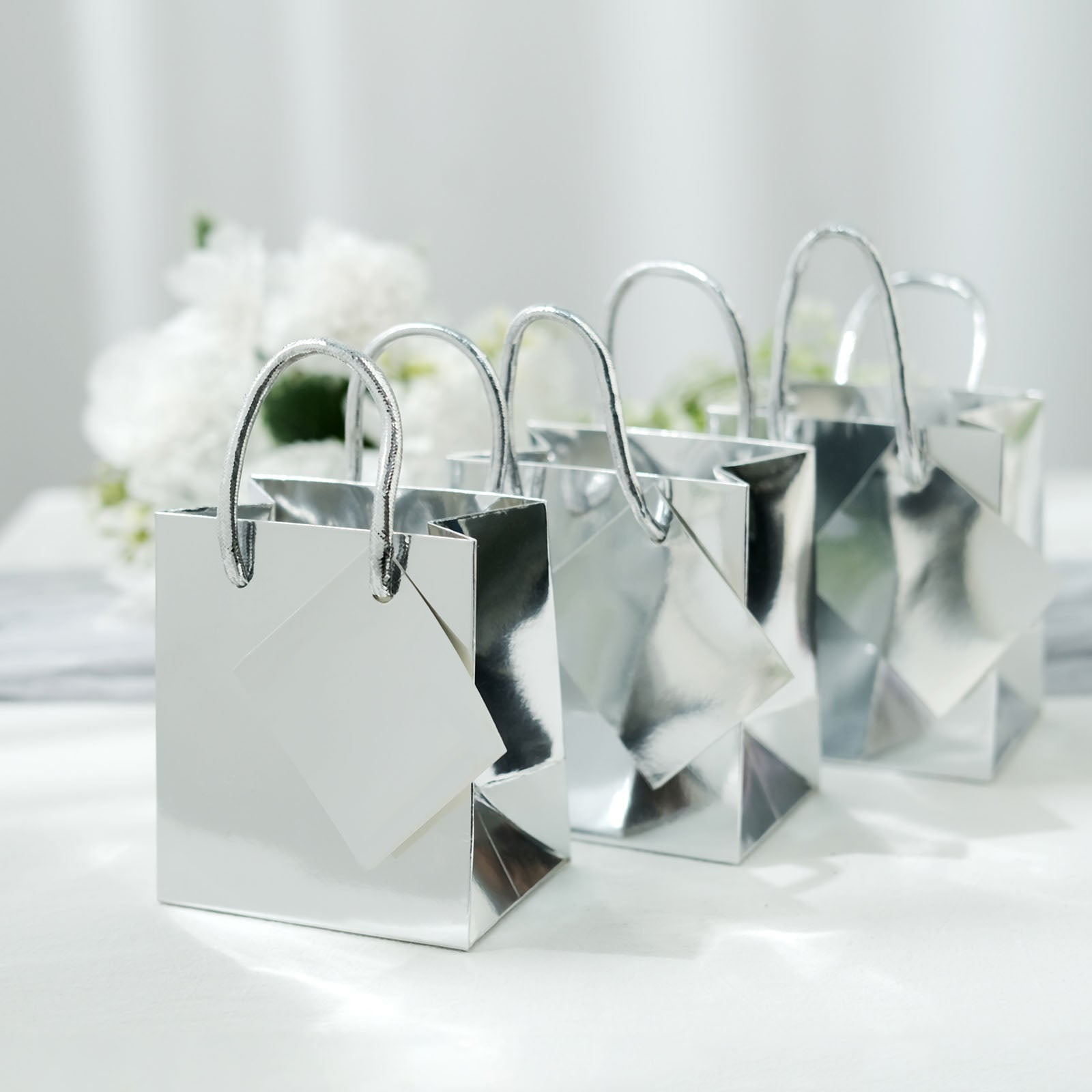 Efavormart 12 Pack | 5" Shiny Metallic Silver Foil Paper Gift Bags With ...