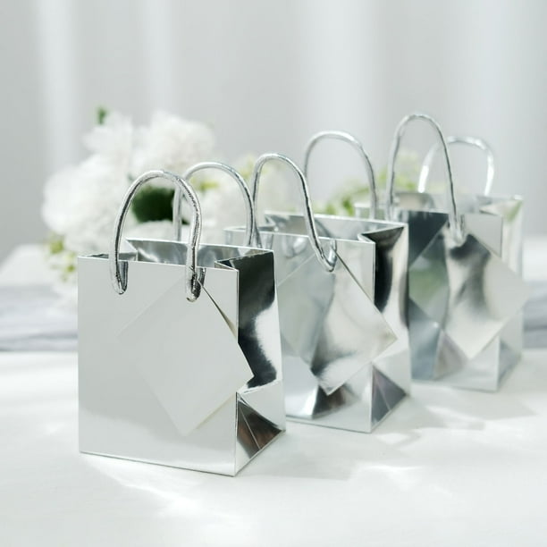 Efavormart 12 Pack | 5" Shiny Metallic Silver Foil Paper Gift Bags With ...