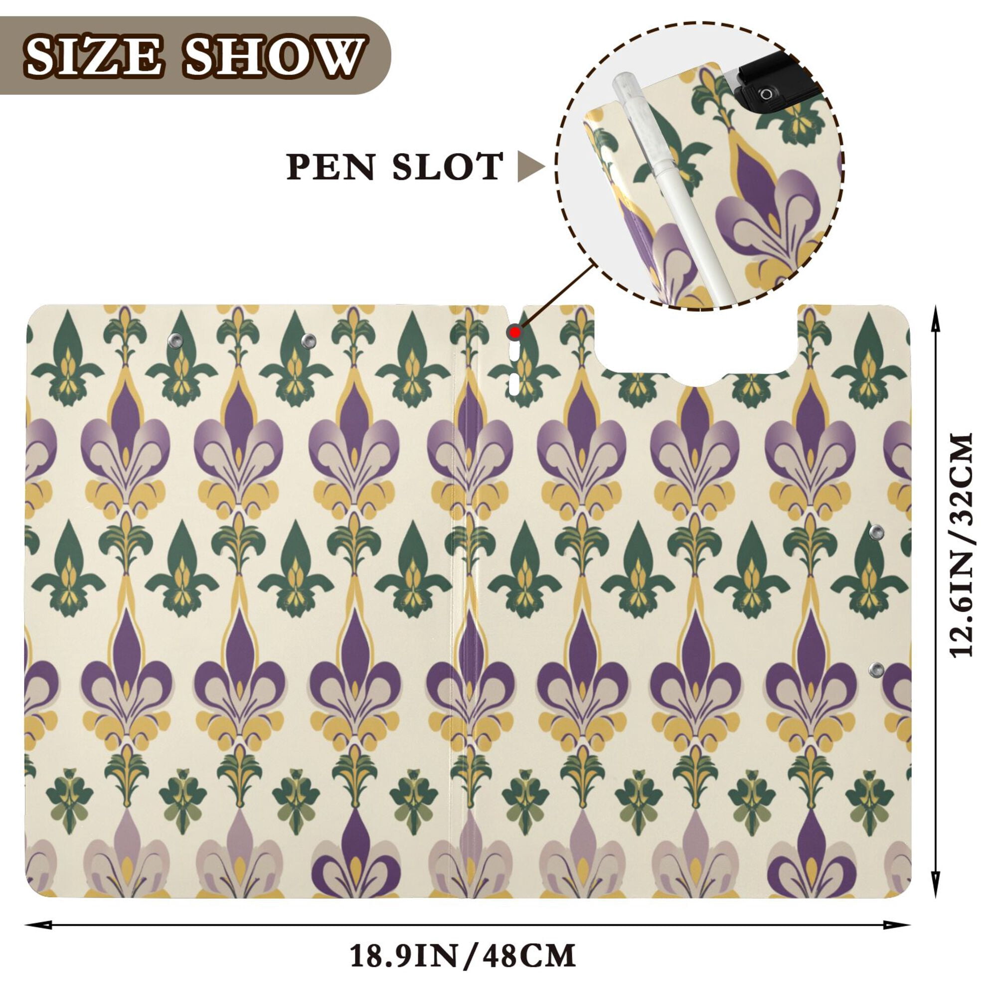 FORMRS A4 Clipboard Folder with Pen Holder Horizontal Foldable School Office Binder, Beige Floral Pattern