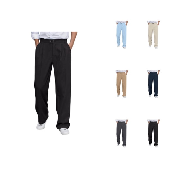 Slacks for Men 2025 Comfortable Loose Flat Front Dress Pants Business Casual Pants with Pockets Trousers