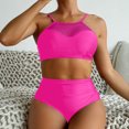 thumbnail image 5 of MGDXOX Women's High Waisted Bikini Set 2 Piece Sport Bathing Suit Halter Mesh Sheer Swimsuit Solid Color Ruched Swimwear Hot Pink S, 5 of 8