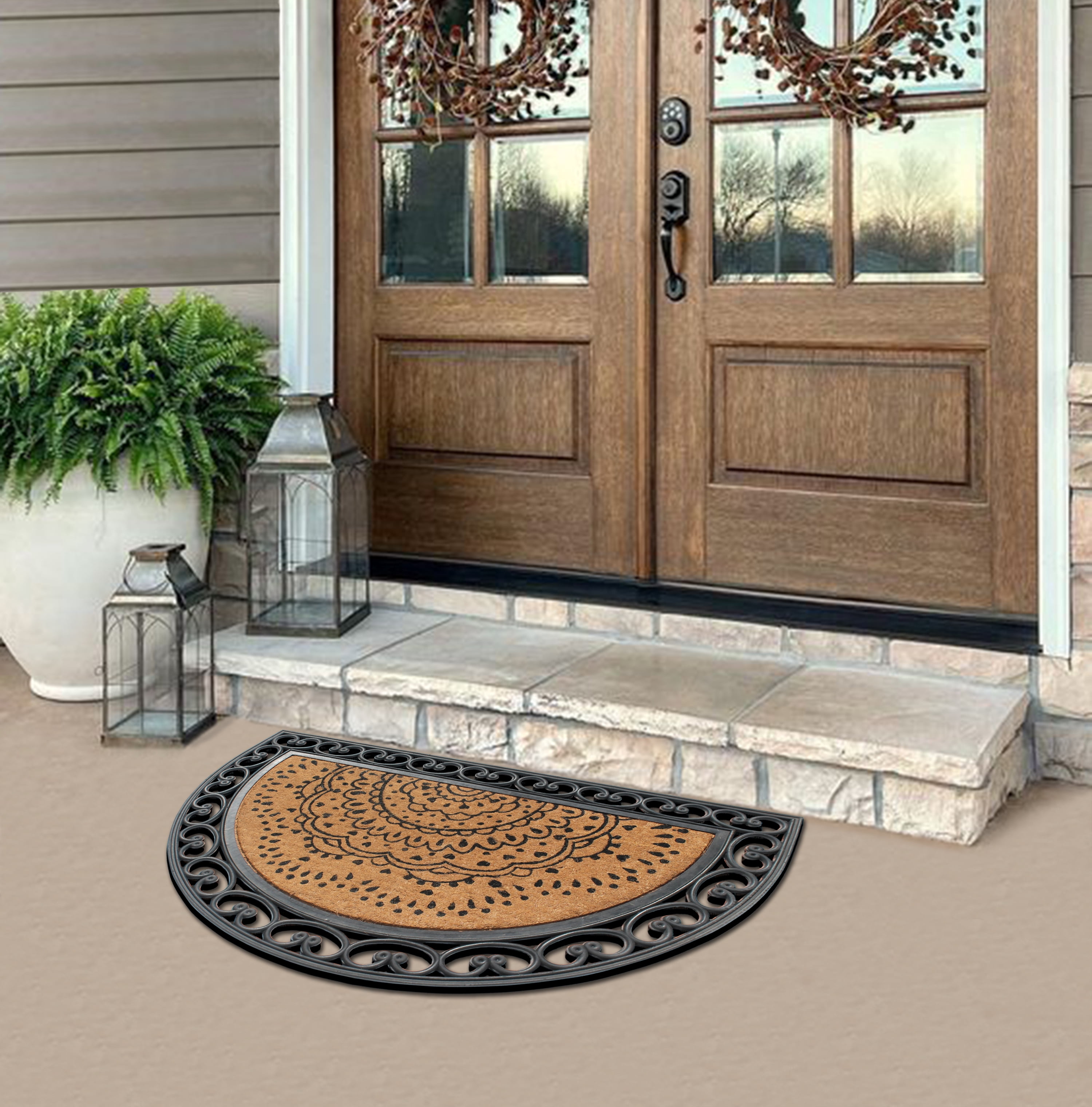 A1 Home Collections Half Round Doormat, Rubber and Coir, 30"x48" Inch, Standard Double, Single Heavy Doormat, Large Size, Rubber Backed, Outdoor Mat