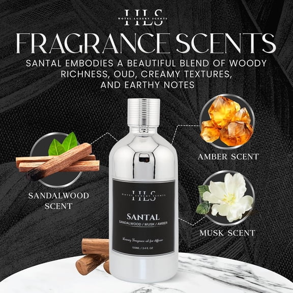 Santal Essential Oil for Diffusers - Sandalwood, Musk & Amber Aromatherapy Blend - 5 Star Hotel Fragrance Diffuser Oil for Home - 100ml