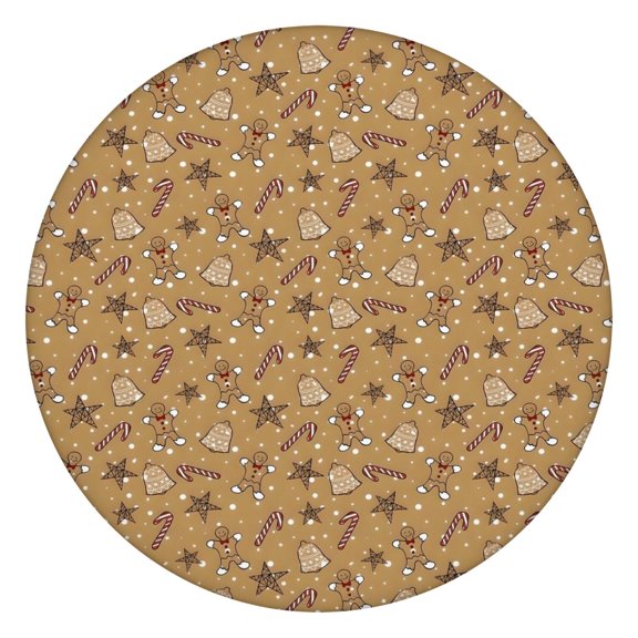 Brown Christmas Pattern Round Fitted Tablecloth with Elastic Edge,Dining Table Cover Waterproof,Outdoor Round Tablecloth for Camping,Dining,Indoor and Outdoor