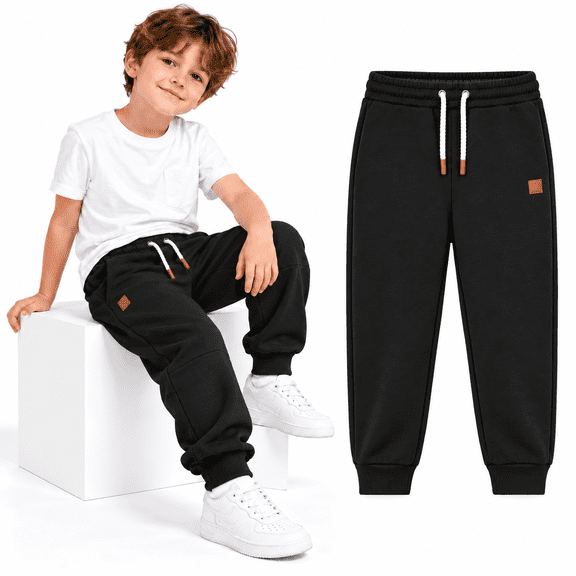 Black Toddler Boys Joggers size 8, Drawstring Elastic Waist Athletic Boy SweatPants, Kids School Outdoor Activities Jogger Pants