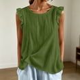 thumbnail image 2 of FASHOFT Summer Tank Tops For Women Trendy Cap Sleeve Round Neck Basic Tank Loose Lightweight Sleeveless Vest Comfort Summer Wear Womens Sleeveless Shirts Army Green L, 2 of 5