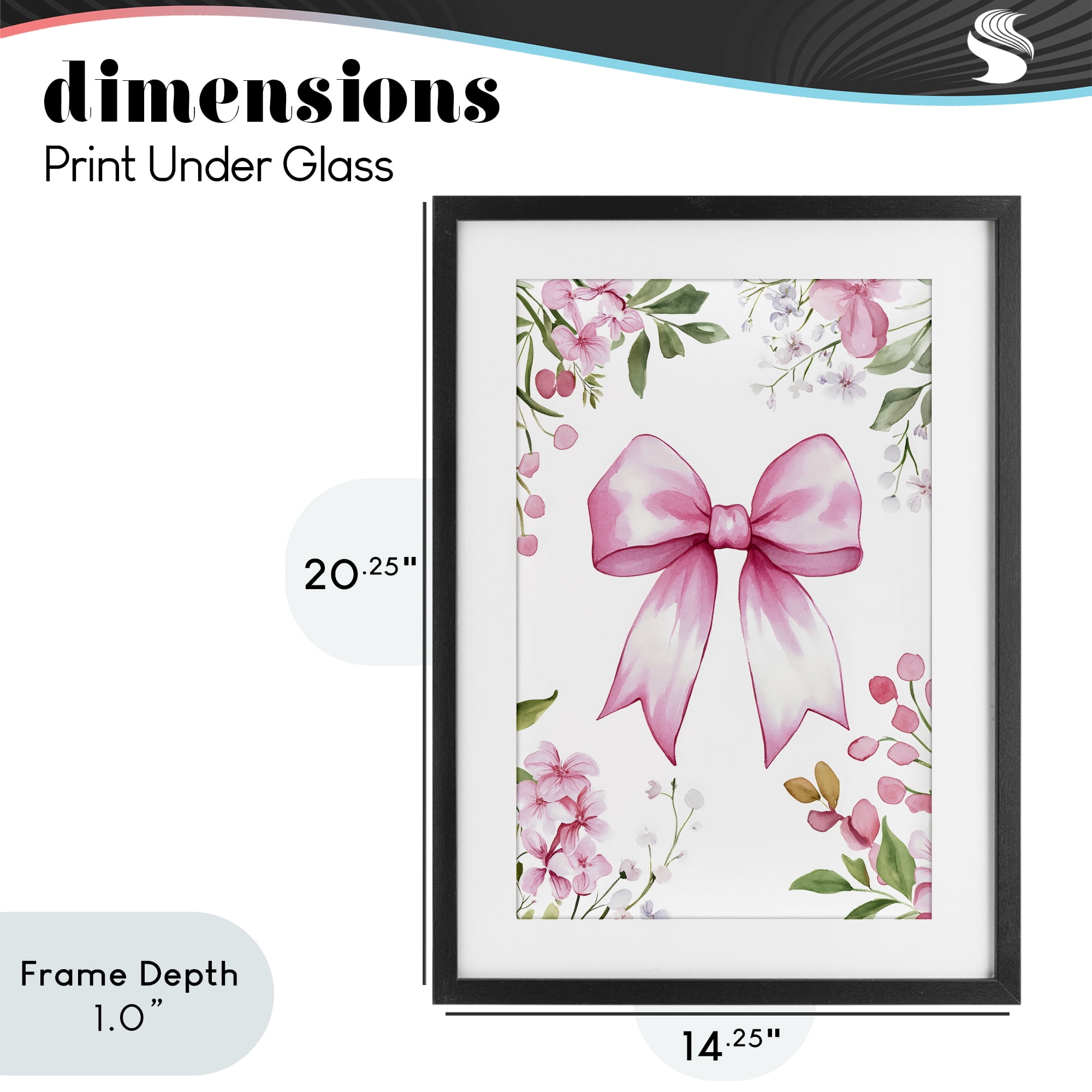 Stupell Industries Whimsical Floral Bow Pink Black Framed Print Under Glass, design by Creative Studio