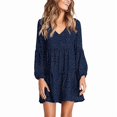thumbnail image 3 of Womens Tunic Dress Long Sleeve V Neck Casual Loose Flowy Swing Shift Dresses Blue Polka Dots M, 3 of 9